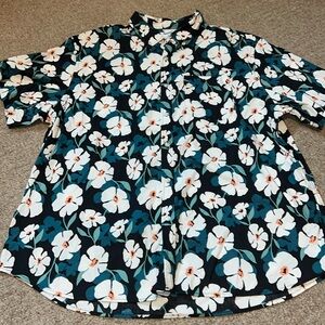 Old Navy blue orange teal white Hawaiian print shirt size XXL